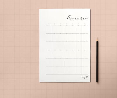 Digitale Kalendervorlage mit großräumiger Tabelle