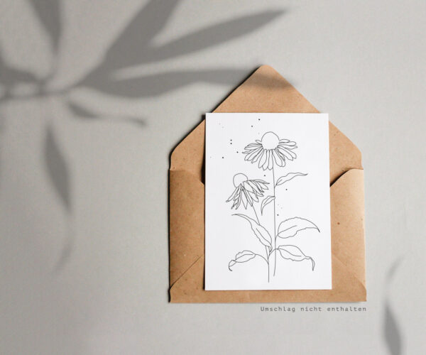Postkarte mit minimalistisch gezeichneter Blume
